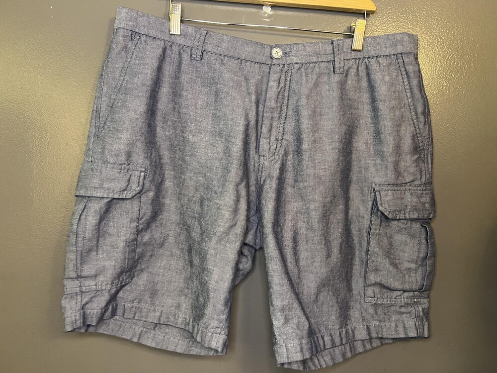 Massimo Dutti Shorts Mens 40 Blue Cotton Linen Cargo Pockets Relaxed Casual